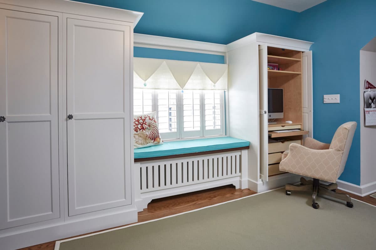 Custom Office Cabinetry With A Frosty White Finish