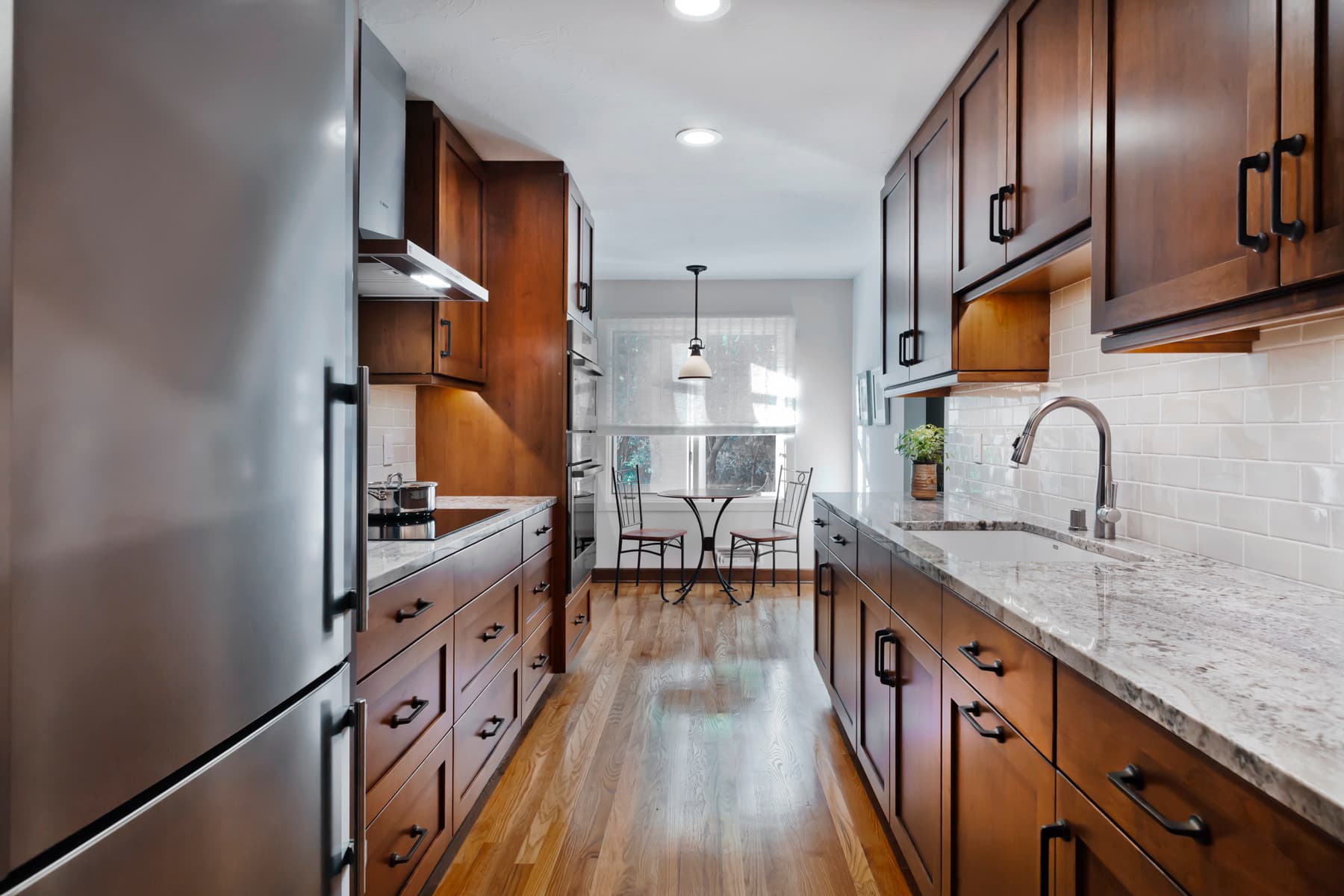 Galley Kitchen With Built In Buffet