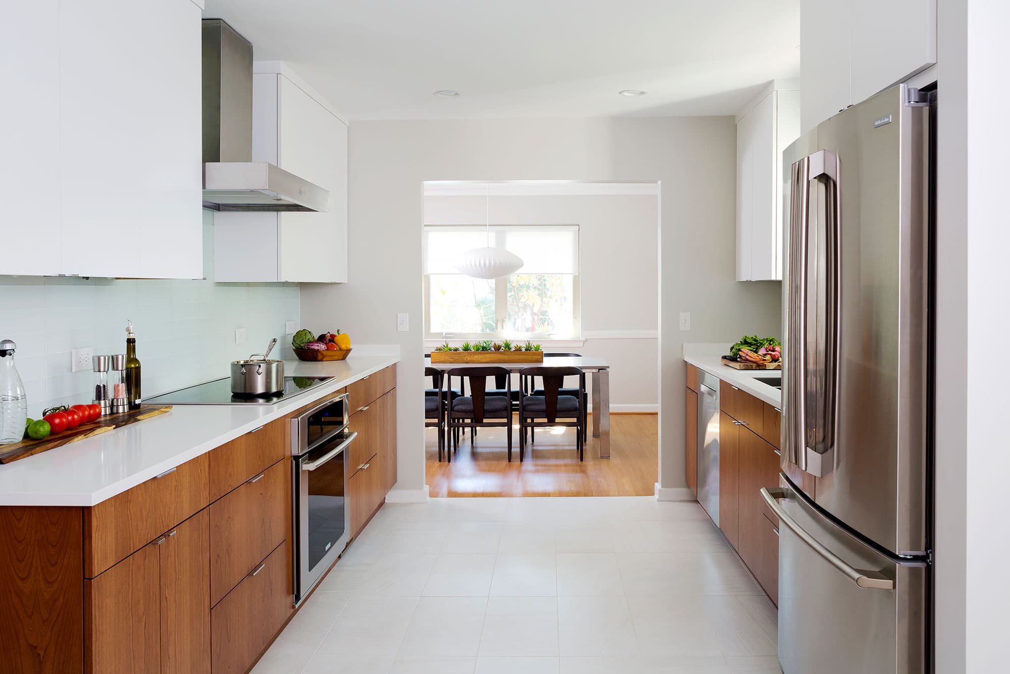 White & Cherry Wood Contemporary Kitchen