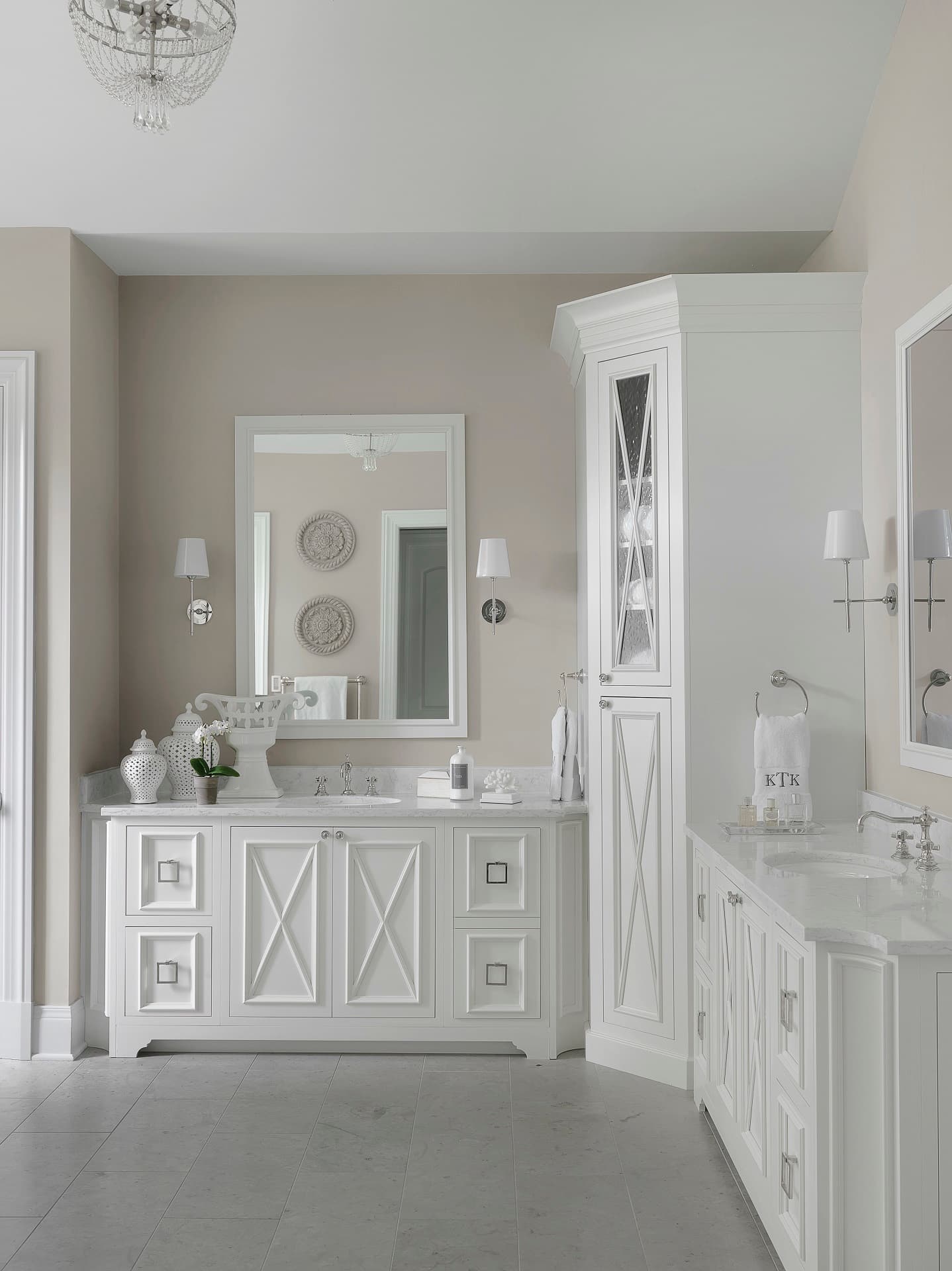 White Traditional His & Hers Bathroom