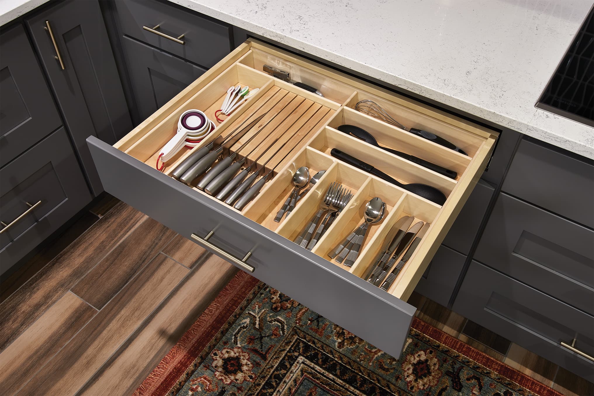 Wood Cutlery Tray with Knife Block cabinet storage solution